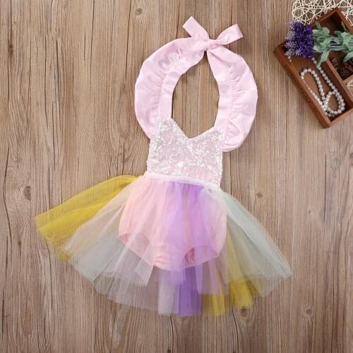 Citgeett Baby Girl Kids Lace Sequins Princess Romper Dress Party Formal Wedding Tutu rainbow Colorful Dresses