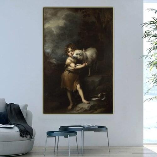 Citon Murillo《The Infant Saint John with the Lamb》Canvas Art Oil Painting Picture The Wall Background Decorations Home Decor