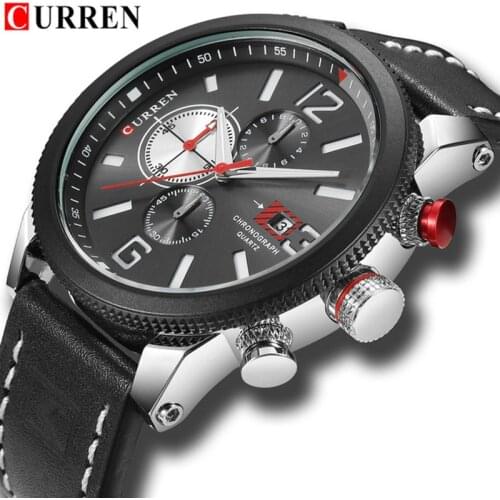 CURREN 8281 Mens Watches Waterproof Top Brand Luxury Chronograph Date Fashion Casual Genuine Leather Sport Military Male Clock
