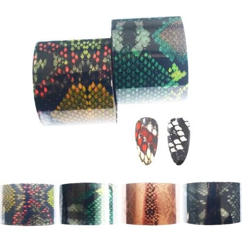 1Roll Snake Print Nail Transfer Foils 4cm*100m Wild Animal Skin Design for Nails DIY Mnaicure Tips Polish Decoration