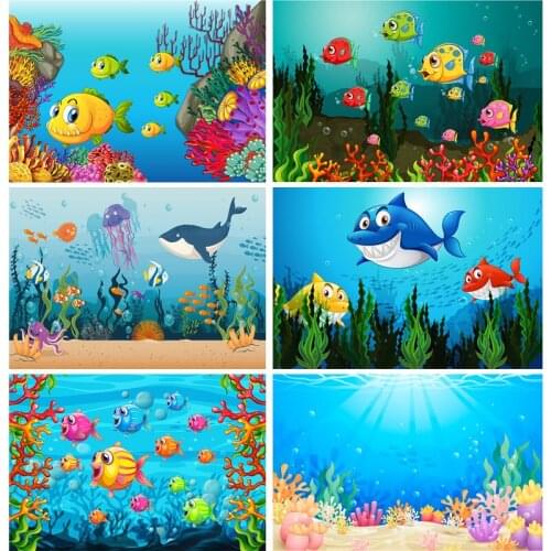 Cartoons Seabed Shark Photography Backdrops Baby Newborn Portrait Photo Background Party Studio Photocalls Props 211012 HDY-02