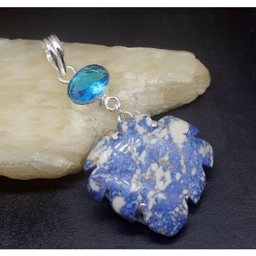 Gemstonefactory Jewelry Big Promotion 925 Silver Blue Jasper Ocean Topaz Fantasy Women Ladies Gifts Necklace Pendant 0911