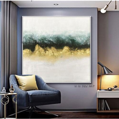 Modern Art Green Oil Painting Golden Hand Painted Abstract Painting Texture Acrylic For Living Room Wall Large Home Decoration