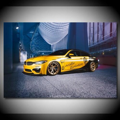 Canvas Paintings Supercar B M W M4 Photography Yellow Car Posters Modern Wall Art Picture Prints for Living Room Decor