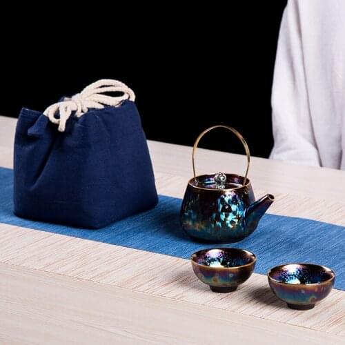 Chinese rough crude pottery colored peacock glaze Japanese travel kungfu tea cup pot ceramic teapot tea set teaware