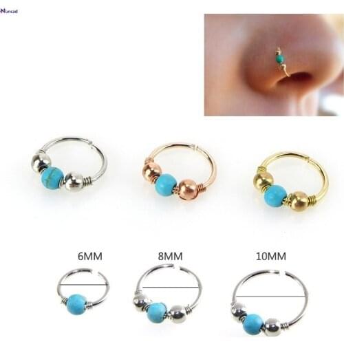 Natural Blue Stone Ball Nose Ring Nose Piercing Ear Bones Nail Lip Nail Human Body Puncture Sliver Gold Rose Gold Colors