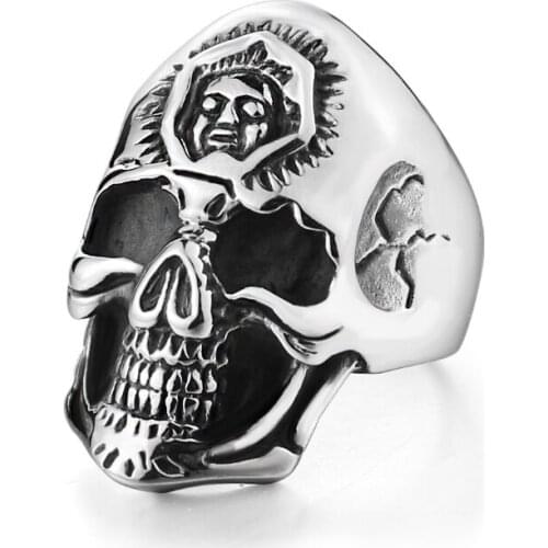 New Mens Boy New Cool Design Big Skull Head Punk Style Ring 316L Stainless Steel Hot Selling Ring Wholesale