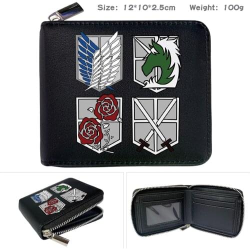Anime Attack on Titan Cartoon Wallet Print Card Photo Holder Zipper Casual PU Short Coin Pocket Boys Girls Purses