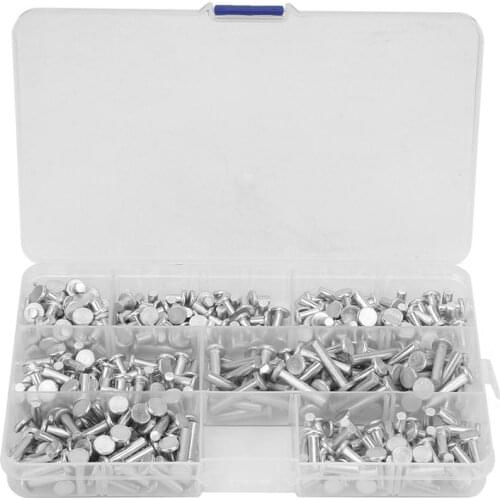 350pcs M4*4/6/8/10/12/16/20mm Flat Round Head Solid Aluminum Rivets Assortment Kit Countersunk Head Rivets Threaded Insert Rivet