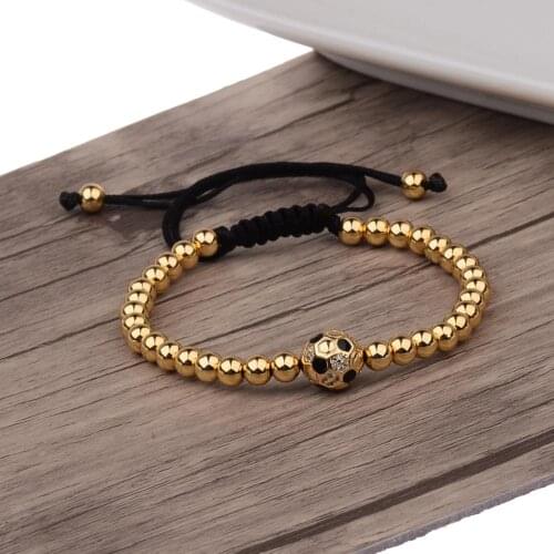 Personality Football Bracelet Gold Round Beads Inlaid With Zircon Trendy Bracelet Jewelry Gift For Boyfriend