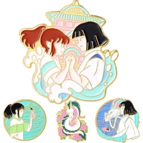 Spirited Away Ogino Chihiro Nigihayami Kohakunushi Cosplay Costume Metal Badge Pin Alloy Brooch Props Halloween Gift