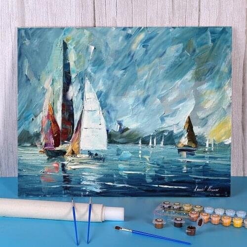 Sailing Regatta Coloring By Numbers Painting Package Acrylic Paints 50*70 Canvas Painting Loft Wall Picture Crafts Handiwork