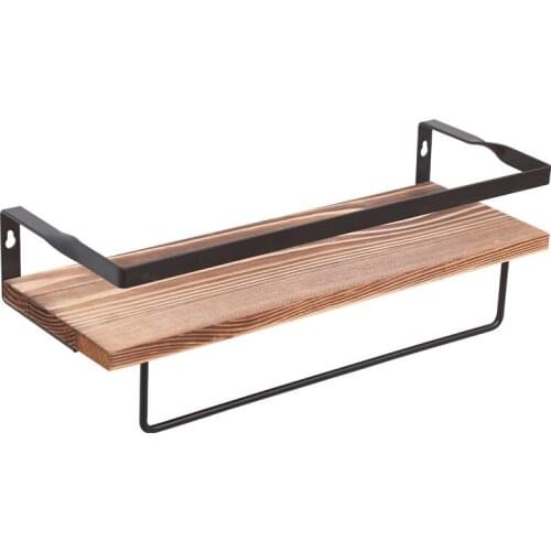 Wall Mounted Shelf Wood And Metal Wall Bracket With Bottom Hanger For Kids Bedroom Wall Mounted Storage Shelf
