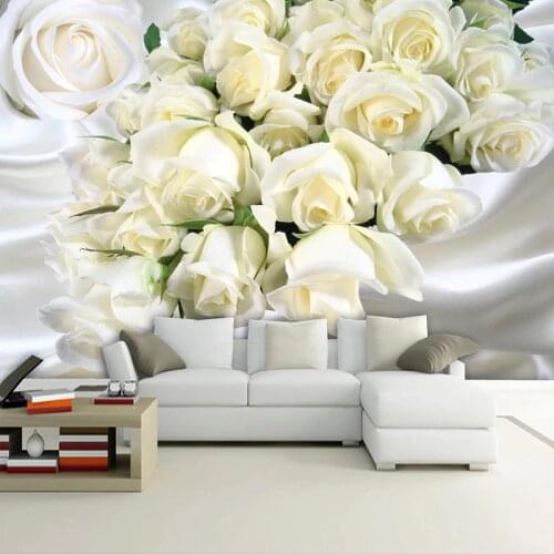 Custom Mural Wallpaper Romantic Rose Flowers Modern Bedroom Living Room Sofa TV Background Decor Waterproof Silk Cloth Wallpaper