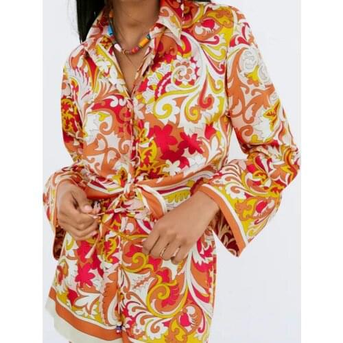 New style ladies printed shirt bow decoration blouse festive celebration blouse