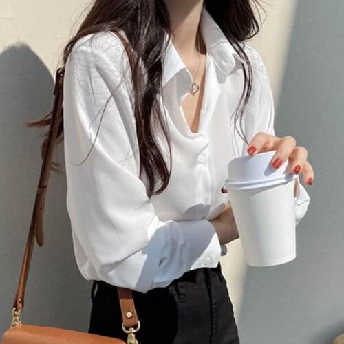 Spring New Women Shirt Classic Chiffon Blouse Plus Size Loose Long Sleeve Shirts Women Simple Style Female Tops Clothes Blusas