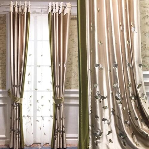 New Chinese Style Chinese Style Light Luxury Modern Ginkgo Leaf Embroidered Curtains for Living Room Bedroom