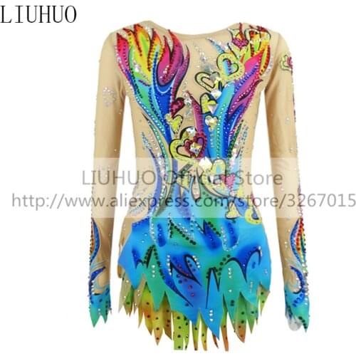 LIUHUO Figure Skating Dress Womens Girls' Ice Performance Rhythmic Gymnastics Competition Multicolor Leotard Dance Costume Kids