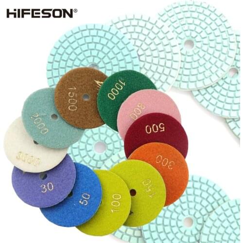 HIFESON 10PCS 3/4" 80/100MM Water Polishing Pad 30-3000 Grit Marble Polishing Pad Renovation Tool Stone Trimming 3/4" Chassis