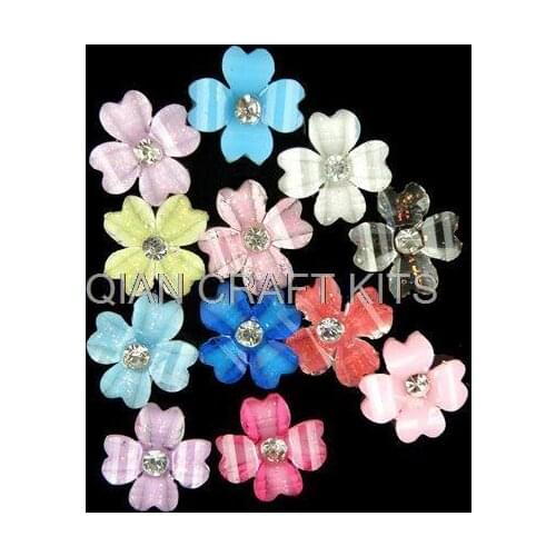 300pcs resin rhinestone mixed colors glitter 3D Clover Flower Rhinestones cabochon Stickers for Nail Art, diy jewelry 10mm