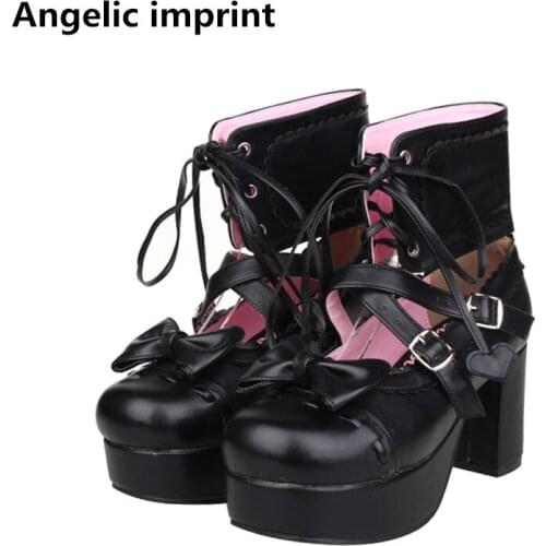 Angelic imprint mori girl lolita shoes woman cosplay shoes lady high heels Pumps women princess dress party shoes 33-47 bowtie