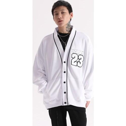 Street hip-hop V-neck cardigan jacket male ins embroidered jacket baseball uniform sweatshirt