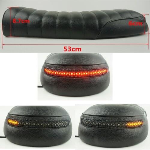 Vintage Cafe Racer Seat Flat Brat Cushion Saddle Motorcycle Retro Scrambler with LED Brake Turn Singal Light Taillight