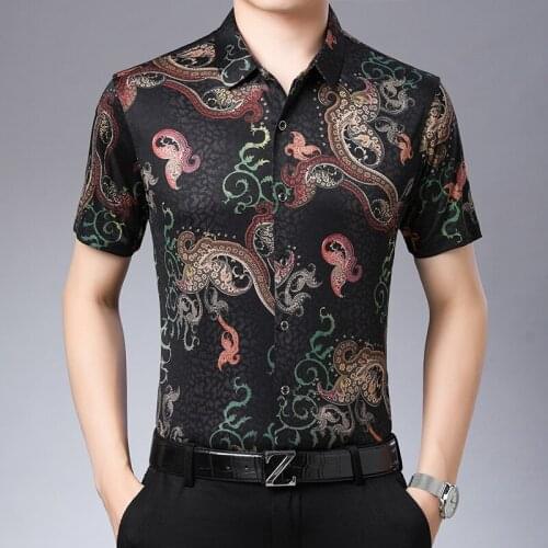 Vintage Baroque Stretch Silk Shirts For Mens Cozy Clothes Big Size Retro Ethnic Printed Blouse Elastic Mens Shirts Are Unusual