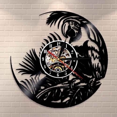 Vintage Wall Clock Quaker Exotic Nature Wall Art Parakeet Vinyl Record Wall Clock Amazons Tropical Bird Parrot Decorative Clocks