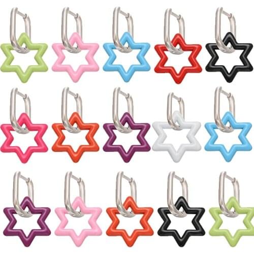 ZHUKOU 2020 NEW 18 color 1 piece small silver color hoop earrings boho Gorgeous Star Hanging earrings for women model:VE197