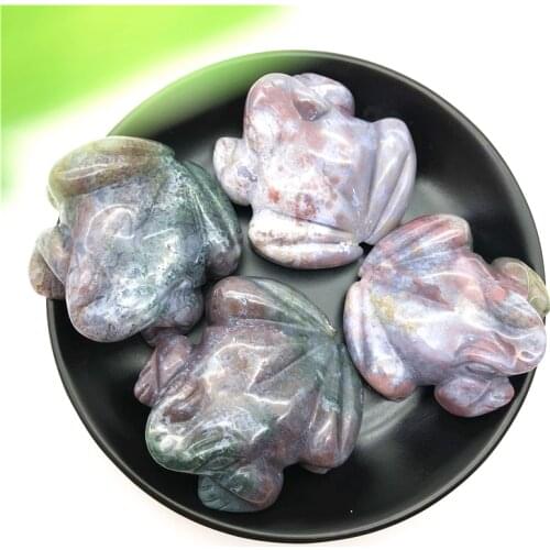 1PC Natural Ocean Jasper Carved Crystal Animals Frog Quartz Figurine Healing Crystal Feng Shui Home Decor Reiki Gift