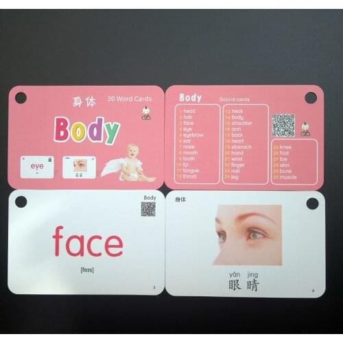 32 Pcs/Set Family People and Body Learn English Chinese Word Flash Cards Pocket Card For Children Gifts