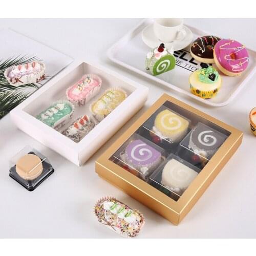 5/10/20Pcs 4 Capsules Bakery Cookie Cake Pies Boxes with Windows Wedding Birthday Party Cake Decoration Boxes Moon Cake Box