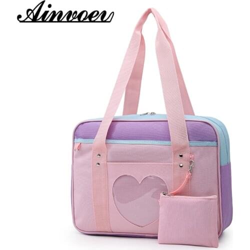 Ainvoev Pink Travel Shoulder School Bags For Women Girls Preppy Style Canvas Large Capacity Casual Luggage Organizer Handbags