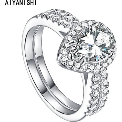 AIYANISHI S925 Rings For Women 1CT Pear Ring Sets Wedding Bridal Ring Jewelry Engagement Party Bijoux Femme Gifts Drop Shipping