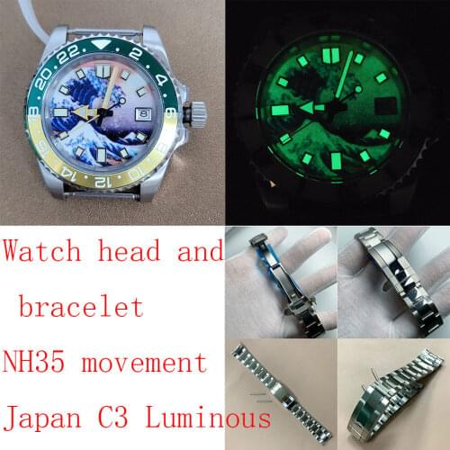 Watch Automatic Mens 40mm Japan NH35 Movement Luminous Dial Pointer Stainless Steel Case Bracelet