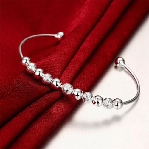 925 Sterling Silver Smooth Matte Bead Bracelet Bangles For Women Wedding Engagement Party Jewelry Valentines Day Present Gift