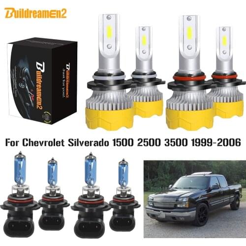 Buildreamen2 4 X Car Headlight High Low Beam Auto LED Halogen Headlamp Bulb 12V For Chevrolet Silverado 1500 2500 3500 1999-2006