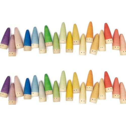 In Stock Baby Toys 18pcs 6.5cm Rainbow Blocks Wooden Toys Large Rainbow Stacker Wave Flame Earth Montessori Educational Toy