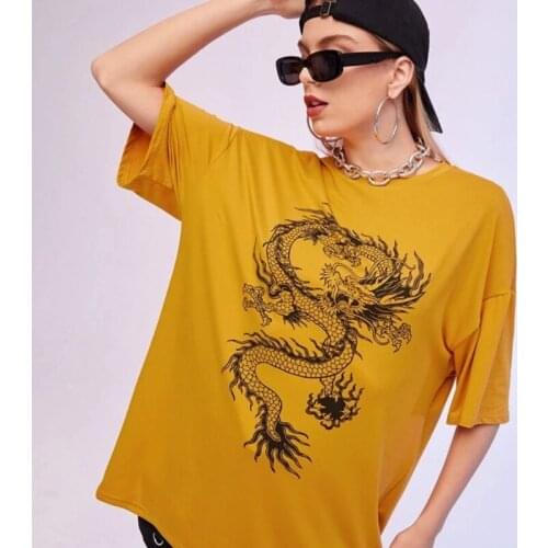 Yellow Dragon Funny Tumblr T-shirt Grunge Outfit Aesthetic Clothing Summer Fashion Women Cotton t shirts