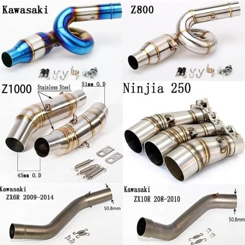 For Kawasaki Ninja 250 Z800 Z1000 ZX6R 2009-2014 ZX10R 2008-2010 Motorcycle Exhaust Muffler Middle Mid Link Pipe Stainless Steel
