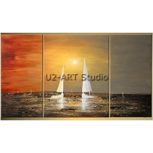 Collages sailboat painting 4 piece Group oil paintings,modern art wall decoration sunrise painting