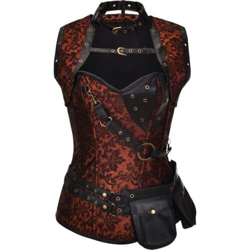 Brown Sexy Burlesque Outfit Steampunk Costume Gothic Overbust Corset Steel Boned Corsets For Plus Size Women Corselet Feminino