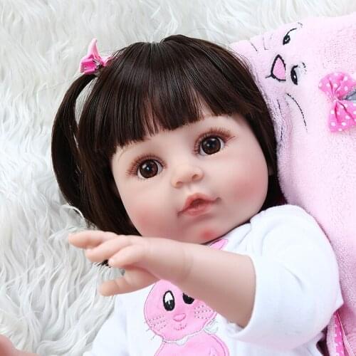 NPK 48CM full body silicone bebe reborn baby doll girl in pink rabbit set lifelike flexible baby doll reborn