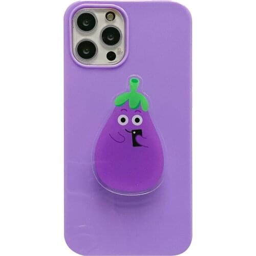 Cartoon Eggplant Stand Knot Case for iPhone 11 12 Pro Max 8 7 6 6s Plus Xr XsMax X Xs SE 2020 12 Color Candy Soft Back Cover