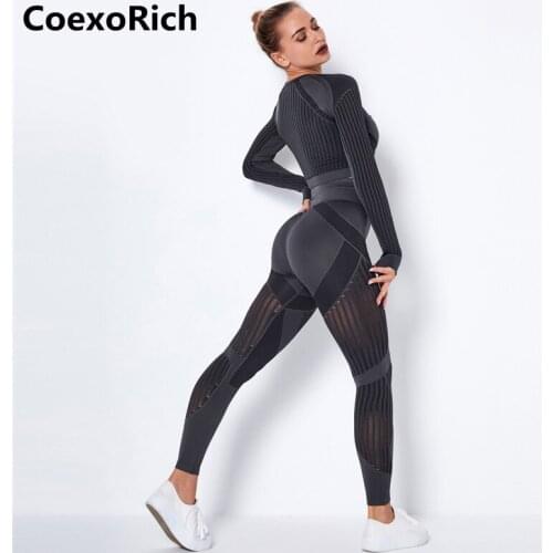 Yoga Set Women Tracksuit Sportwear Sport Suit Gym Clothing Fitness Crop Top High Waist Workout Pants Leggings Seamless Hollow