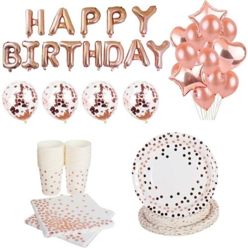 MEIDDING Rose Gold Disposable Tableware Set Paper Plates Napkins Cup Birthday Party Supplies Weddding Baby Shower Decorations