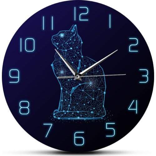 Cat In The Night Sky Abstract Wall Clock Cat Minimalist Line Art Modern Wall Clock Silent Movement Wall Watch Kitty Home Decor