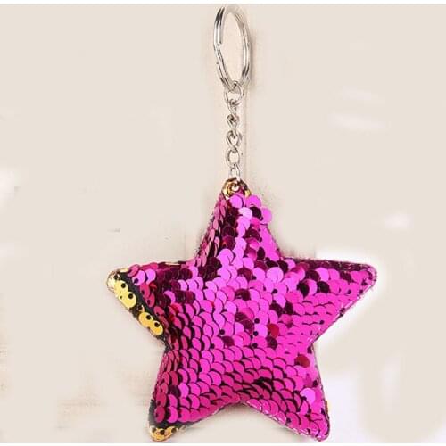 New Glitter Star Keychain Pompom Sequin Keyrings for Women Car Bag Accessories Key Ring Pendant Jewelry WJ5505