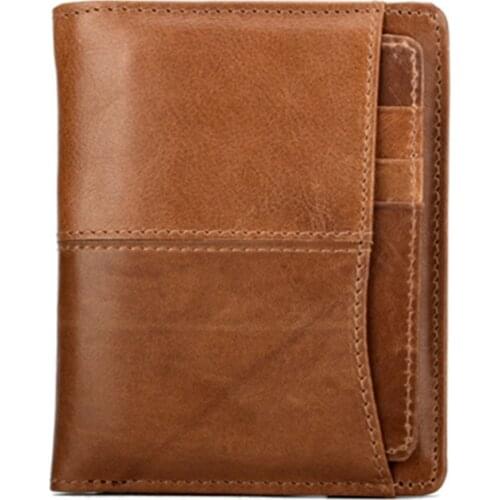 New Men Short Wallets Brown Bifold Wallet Mens Brand Genuine Leather Card Holder Money Cash Purses Pockets Oil wax Cowhide